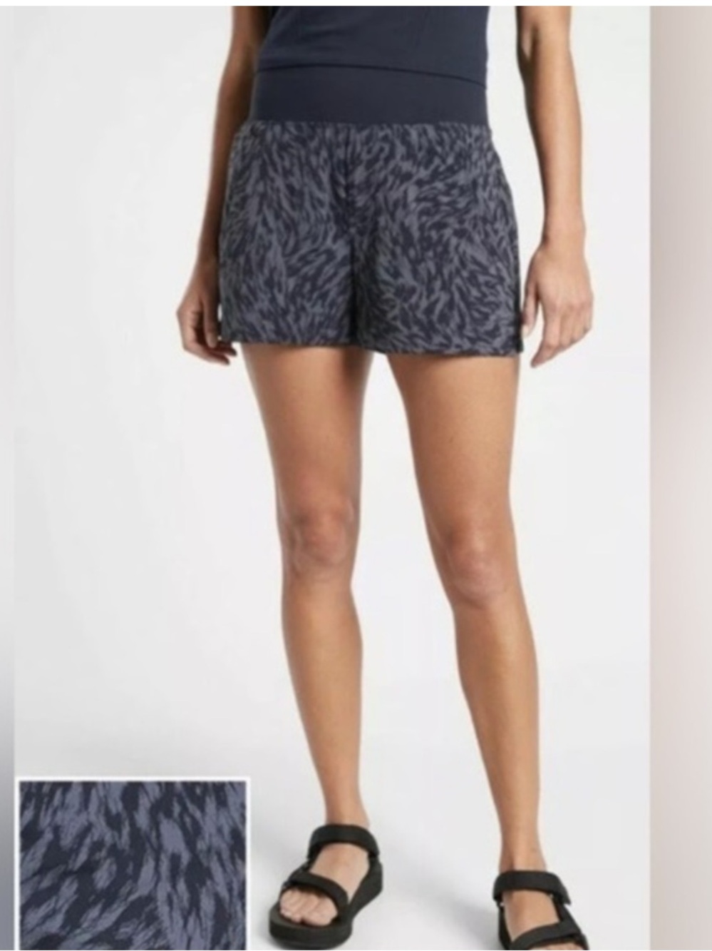 Athleta Shorts Womens 14 Navy Blue Trekkie North Printed Hiking Athletic Nylon